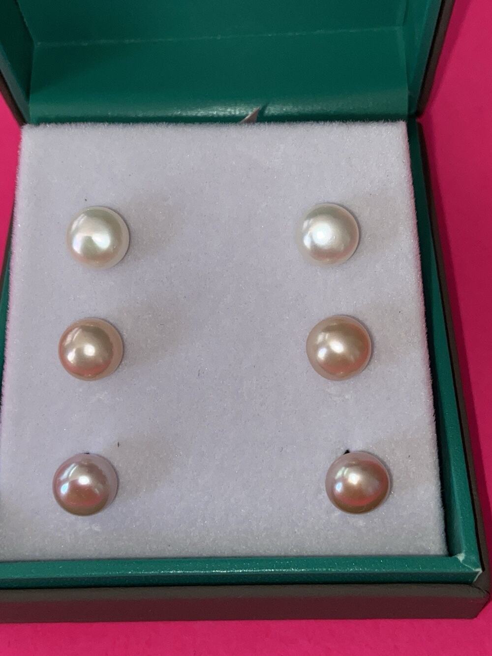 NEW! STERLING SILVER & PINK , PEACH & WHITE PEARL STUD EARRINGS GIFT SET BY EFFY